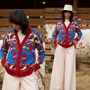 NWT Carolina K 100% Baby Alpaca Wool Sabina Bohemian Cardigan Cowboy Floral XS